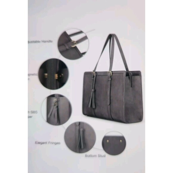 Laptop Bag Briefcase For Women Work Tote Leather Purse Gray Lots Of Pockets - Picture 7 of 16